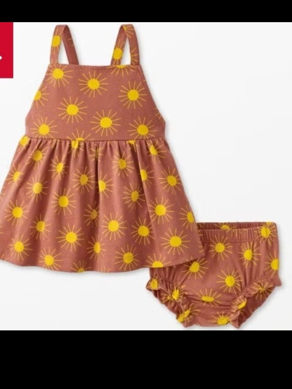 Girls Brown Sun Print Sundress and Bloomers Set